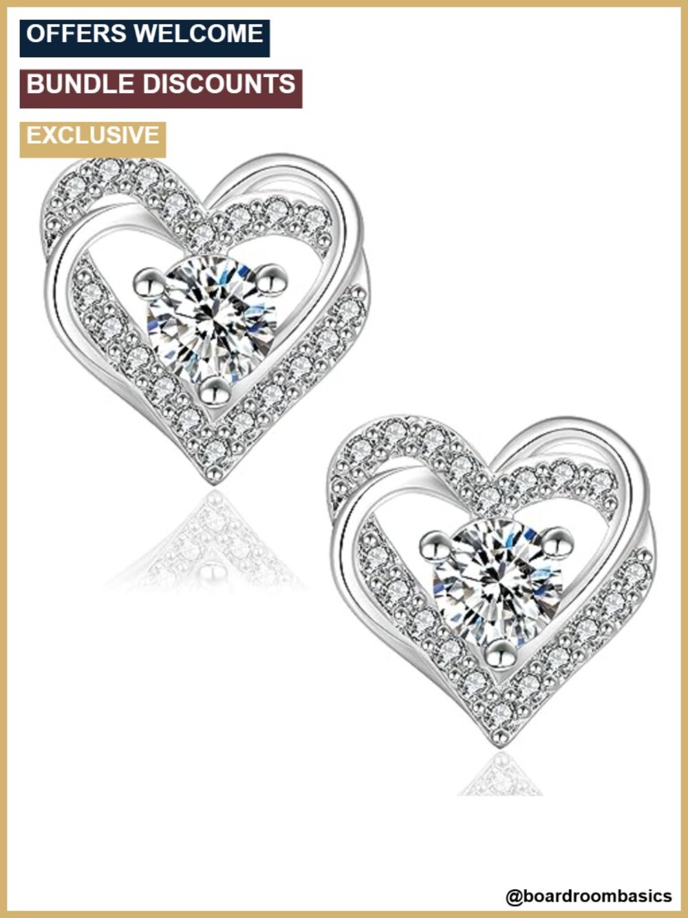 Moissanite Heart Stud Earrings Sterling Silver White Gold Plated